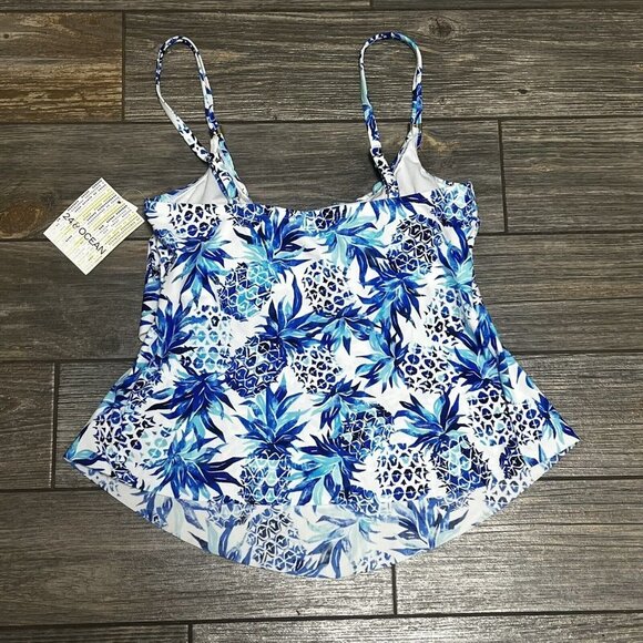 NWT $54 24th & Ocean Women's Small Pina Party Tiered Tankini Swim Top Turquoise - Picture 10 of 16